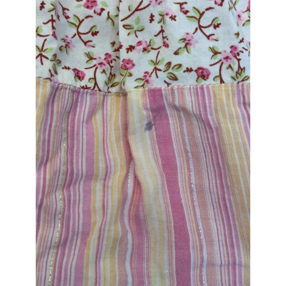 Mudd Girls Denim Tiered Floral Striped Skirt Size 6X Pink Yellow Blue Boho